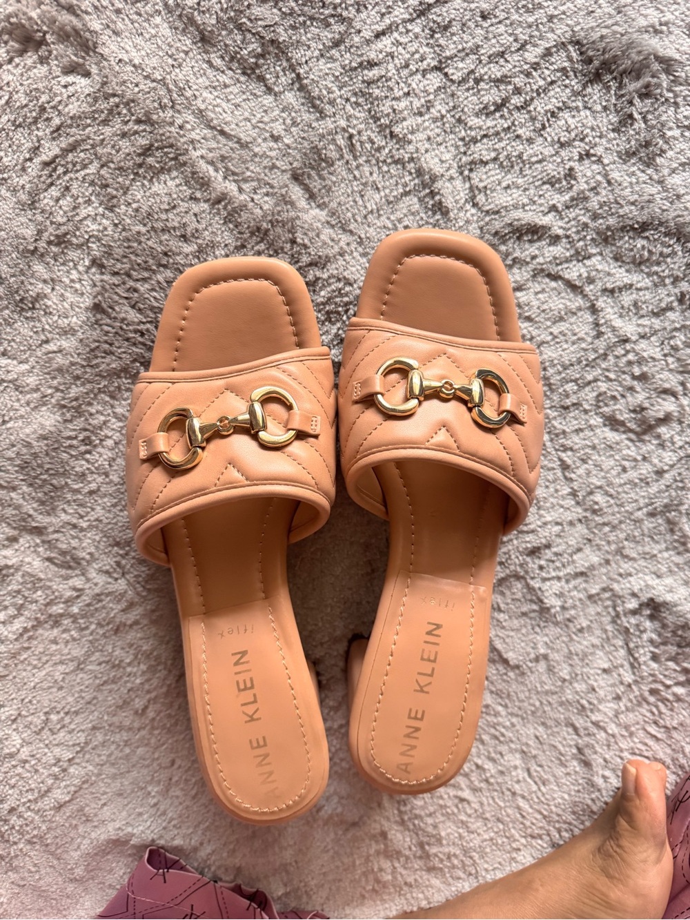 Anne Klein Peach Quilted Slide with Gold Horsebit